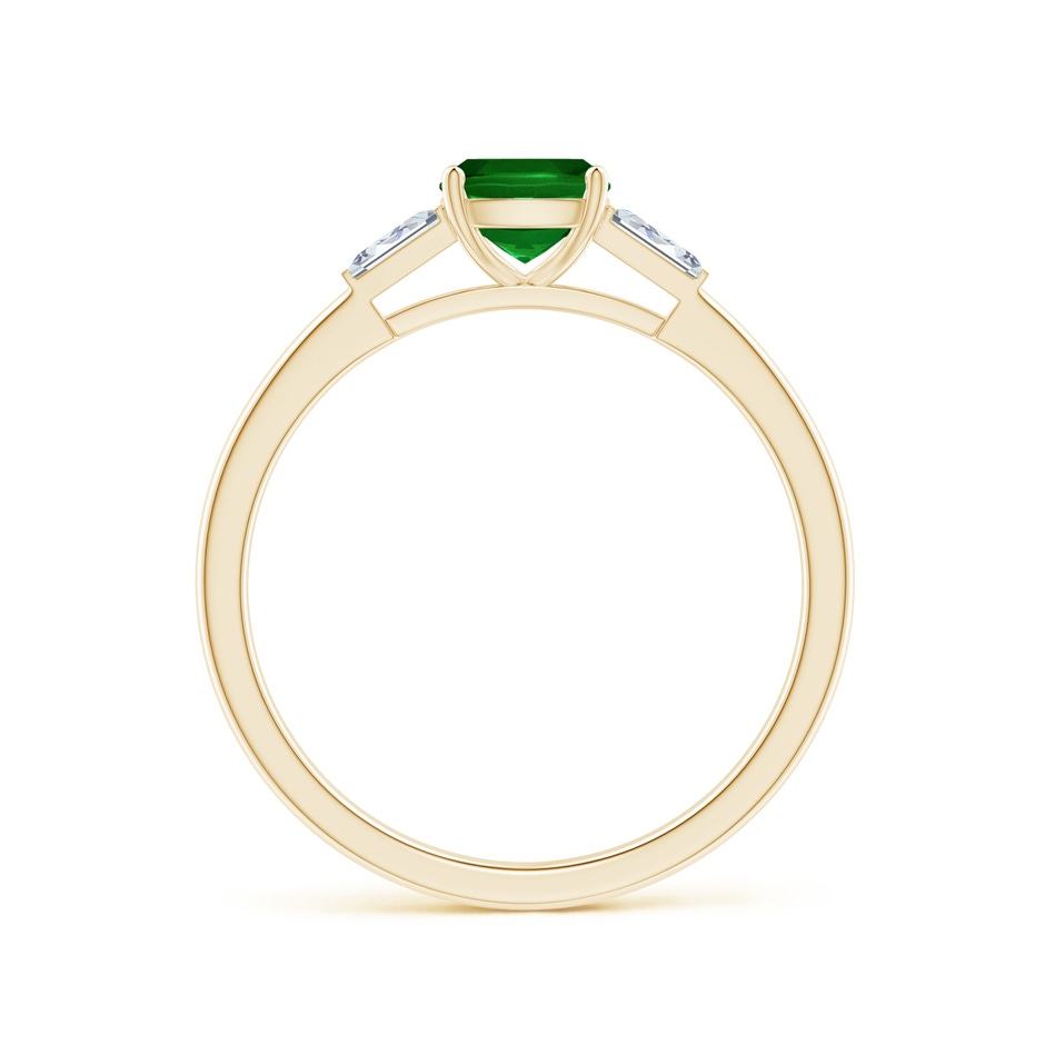 5mm AAAA Cushion Emerald Ring with Bar-Set Tapered Baguette Diamonds in Yellow Gold side 1