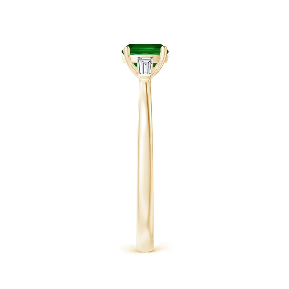 5mm AAAA Cushion Emerald Ring with Bar-Set Tapered Baguette Diamonds in Yellow Gold side 2