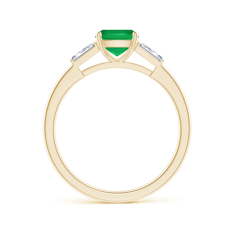 6mm AA Cushion Emerald Ring with Bar-Set Tapered Baguette Diamonds in Yellow Gold side 1