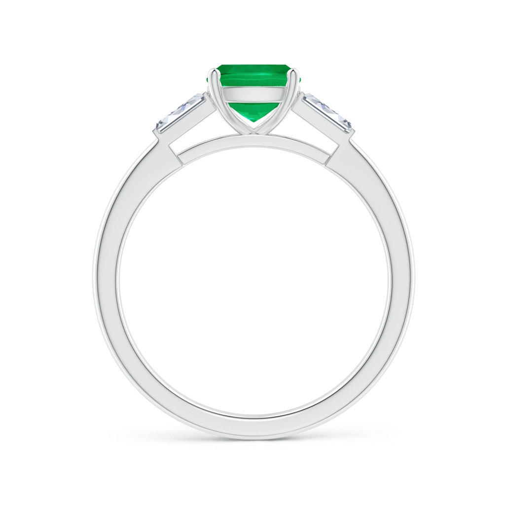6mm AAA Cushion Emerald Ring with Bar-Set Tapered Baguette Diamonds in White Gold - side 1
