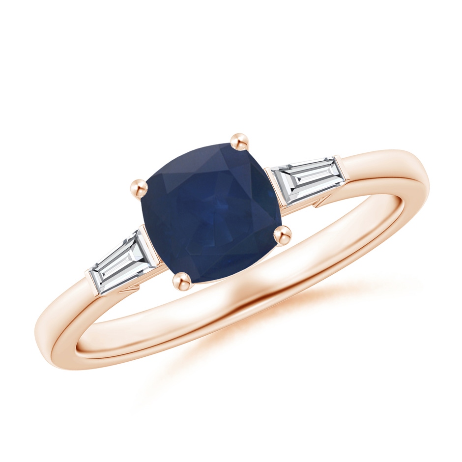 6mm A Cushion Sapphire Ring with Bar-Set Tapered Baguette Diamonds in Rose Gold 