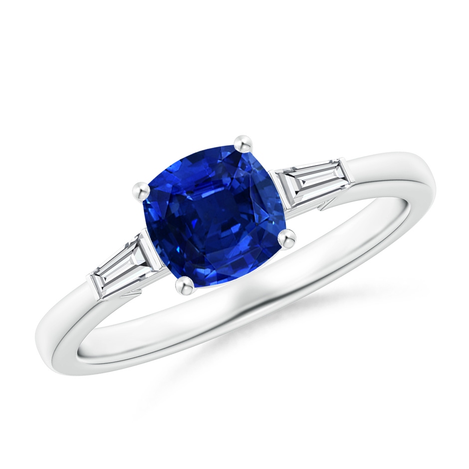6mm AAAA Cushion Sapphire Ring with Bar-Set Tapered Baguette Diamonds in P950 Platinum 