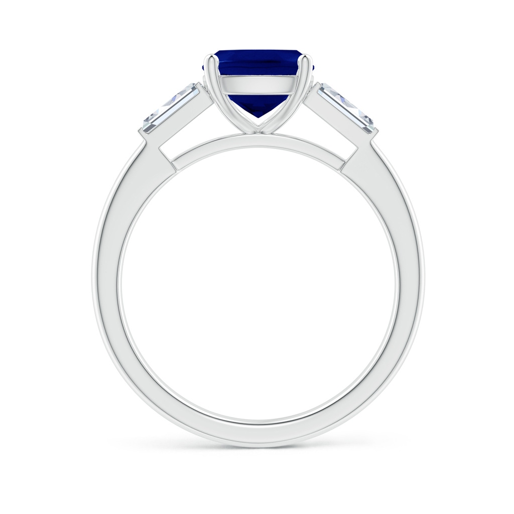 7mm AAA Cushion Sapphire Ring with Bar-Set Tapered Baguette Diamonds in White Gold Side 1