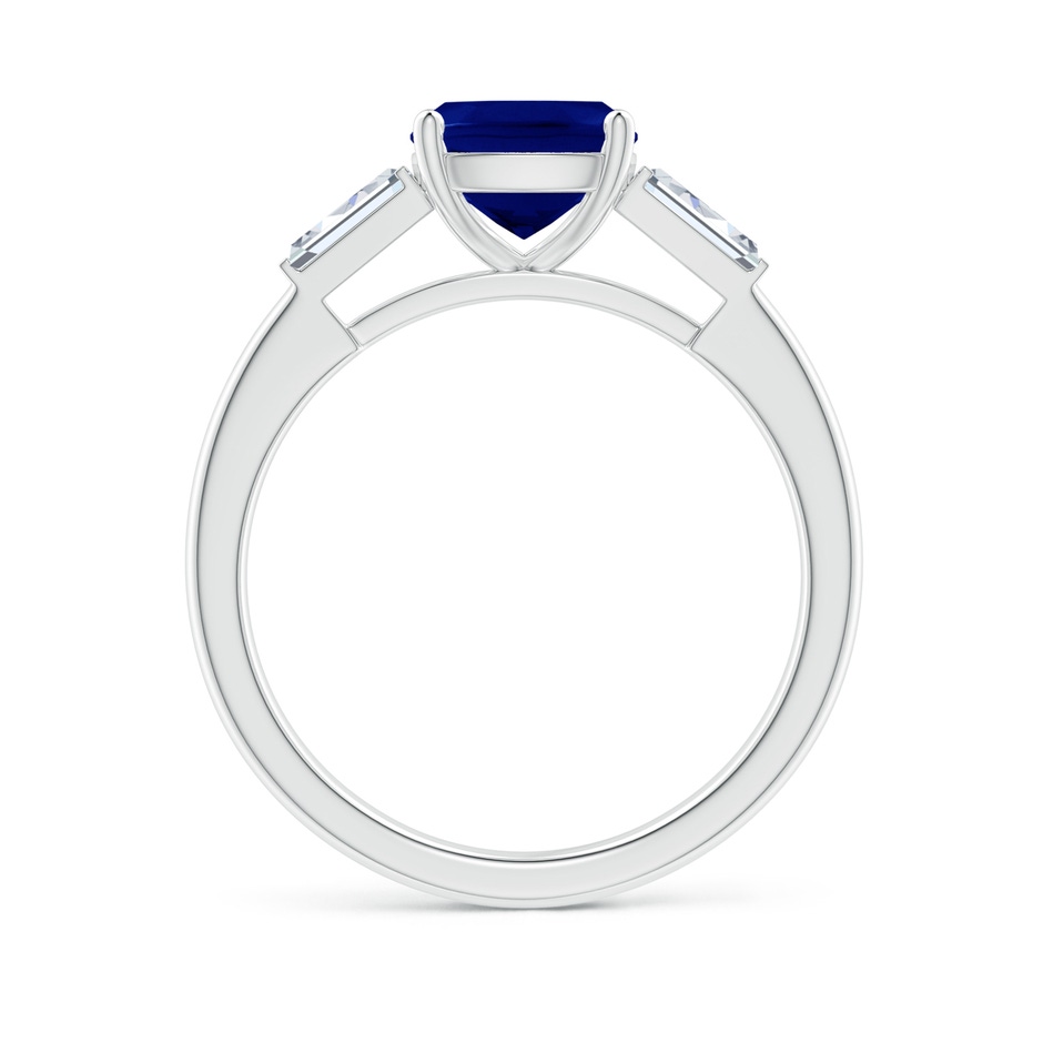 7mm AAA Cushion Sapphire Ring with Bar-Set Tapered Baguette Diamonds in White Gold side 1