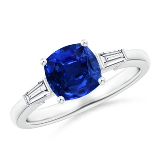 7mm AAAA Cushion Sapphire Ring with Bar-Set Tapered Baguette Diamonds in P950 Platinum