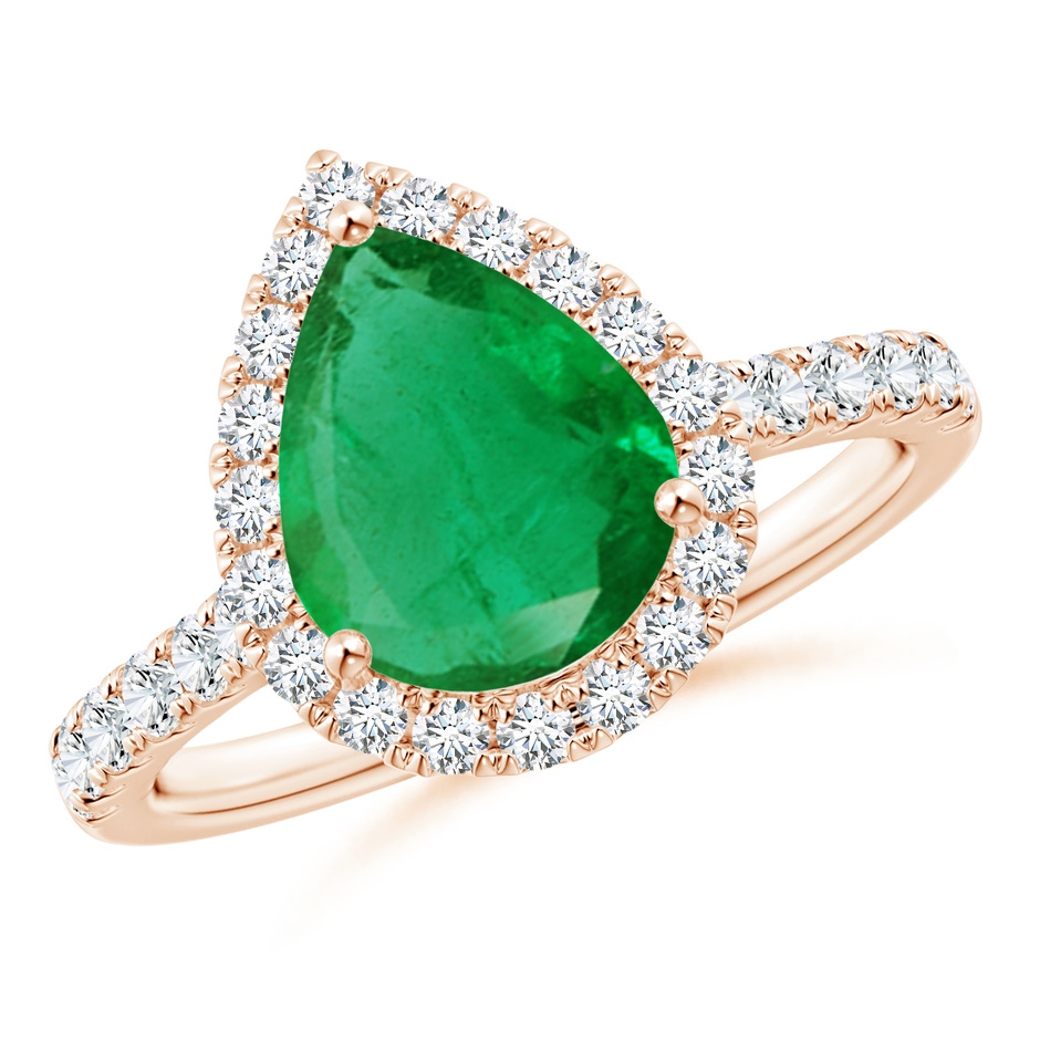 10x8mm AA Pear-Shaped Emerald Halo Engagement Ring in Rose Gold 