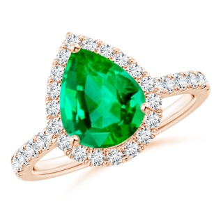 10x8mm AAA Pear-Shaped Emerald Halo Engagement Ring in 9K Rose Gold