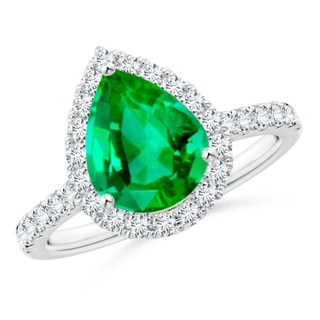 10x8mm AAA Pear-Shaped Emerald Halo Engagement Ring in P950 Platinum