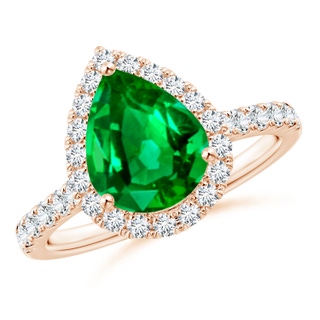 10x8mm AAAA Pear-Shaped Emerald Halo Engagement Ring in 9K Rose Gold
