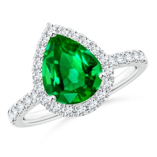 10x8mm AAAA Pear-Shaped Emerald Halo Engagement Ring in P950 Platinum
