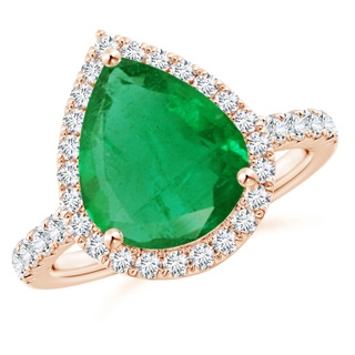 12x10mm AA Pear-Shaped Emerald Halo Engagement Ring in 18K Rose Gold