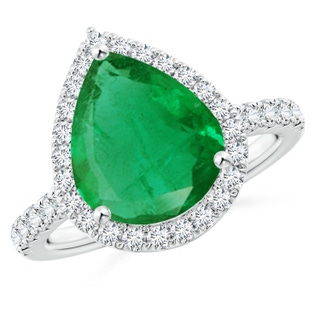 12x10mm AA Pear-Shaped Emerald Halo Engagement Ring in P950 Platinum
