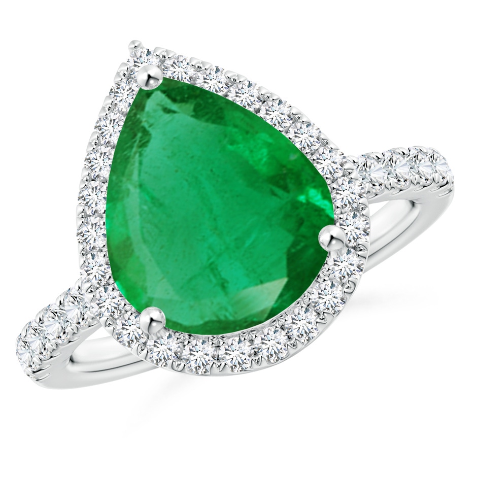 12x10mm AA Pear-Shaped Emerald Halo Engagement Ring in P950 Platinum 