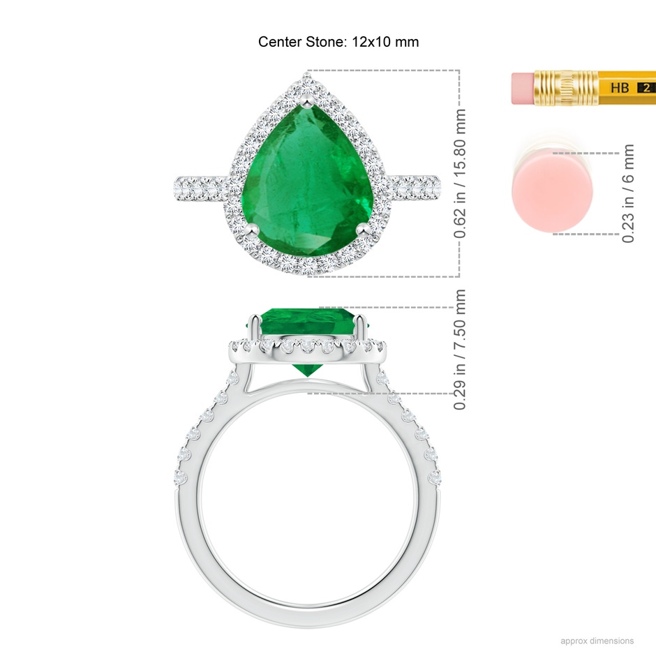 12x10mm AA Pear-Shaped Emerald Halo Engagement Ring in P950 Platinum ruler