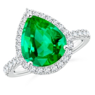 12x10mm AAA Pear-Shaped Emerald Halo Engagement Ring in P950 Platinum