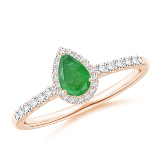 6x4mm A Pear-Shaped Emerald Halo Engagement Ring in Rose Gold