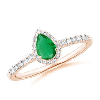 6x4mm AA Pear-Shaped Emerald Halo Engagement Ring in Rose Gold