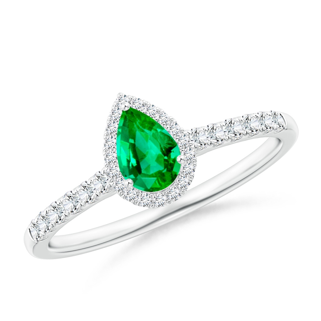 6x4mm AAA Pear-Shaped Emerald Halo Engagement Ring in White Gold