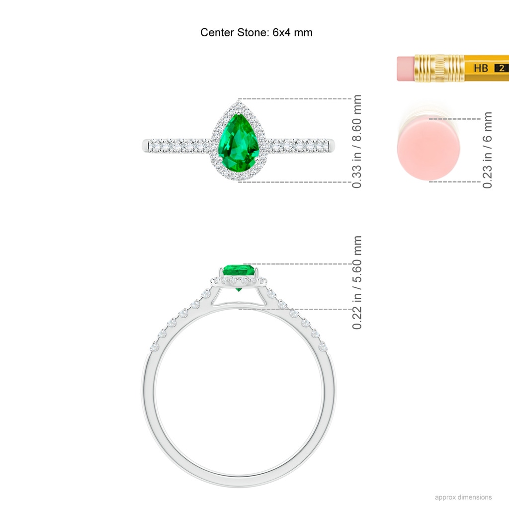 6x4mm AAA Pear-Shaped Emerald Halo Engagement Ring in White Gold ruler