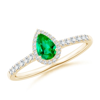 6x4mm AAA Pear-Shaped Emerald Halo Engagement Ring in Yellow Gold