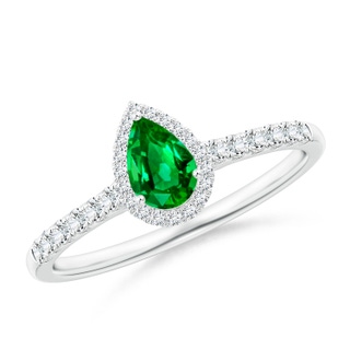 6x4mm AAAA Pear-Shaped Emerald Halo Engagement Ring in P950 Platinum
