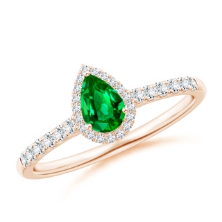 6x4mm AAAA Pear-Shaped Emerald Halo Engagement Ring in Rose Gold