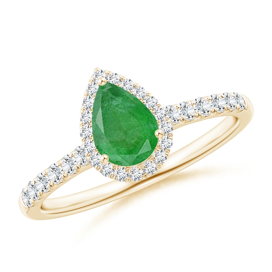 7x5mm A Pear-Shaped Emerald Halo Engagement Ring in Yellow Gold 
