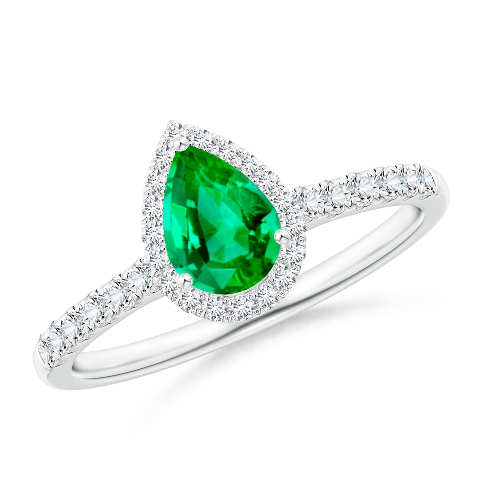 7x5mm AAA Pear-Shaped Emerald Halo Engagement Ring in White Gold 