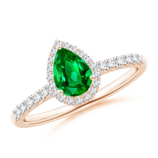 7x5mm AAAA Pear-Shaped Emerald Halo Engagement Ring in 18K Rose Gold