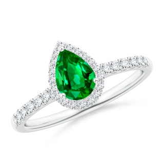 7x5mm AAAA Pear-Shaped Emerald Halo Engagement Ring in P950 Platinum