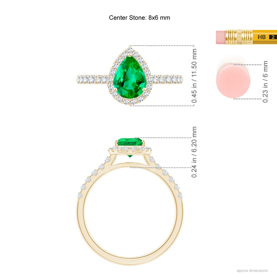 8x6mm AAA Pear-Shaped Emerald Halo Engagement Ring in Yellow Gold ruler
