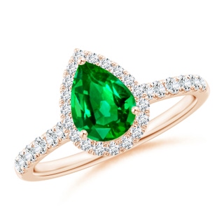 8x6mm AAAA Pear-Shaped Emerald Halo Engagement Ring in 9K Rose Gold