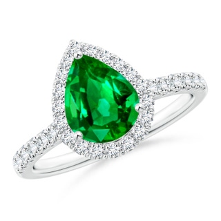 9x7mm AAAA Pear-Shaped Emerald Halo Engagement Ring in P950 Platinum