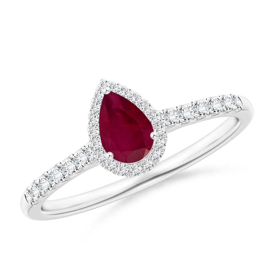 6x4mm A Pear-Shaped Ruby Halo Engagement Ring in P950 Platinum 