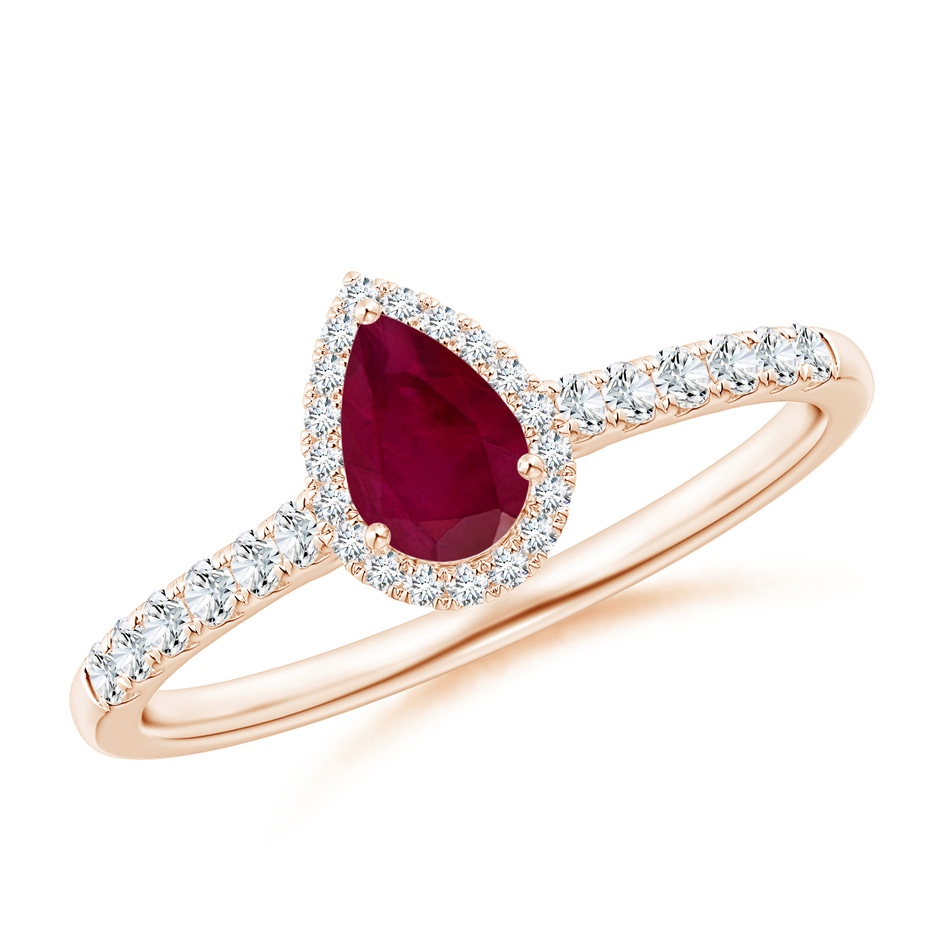 6x4mm A Pear-Shaped Ruby Halo Engagement Ring in Rose Gold 