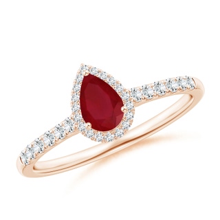 6x4mm AA Pear-Shaped Ruby Halo Engagement Ring in 10K Rose Gold