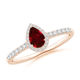 6x4mm AAAA Pear-Shaped Ruby Halo Engagement Ring in 10K Rose Gold