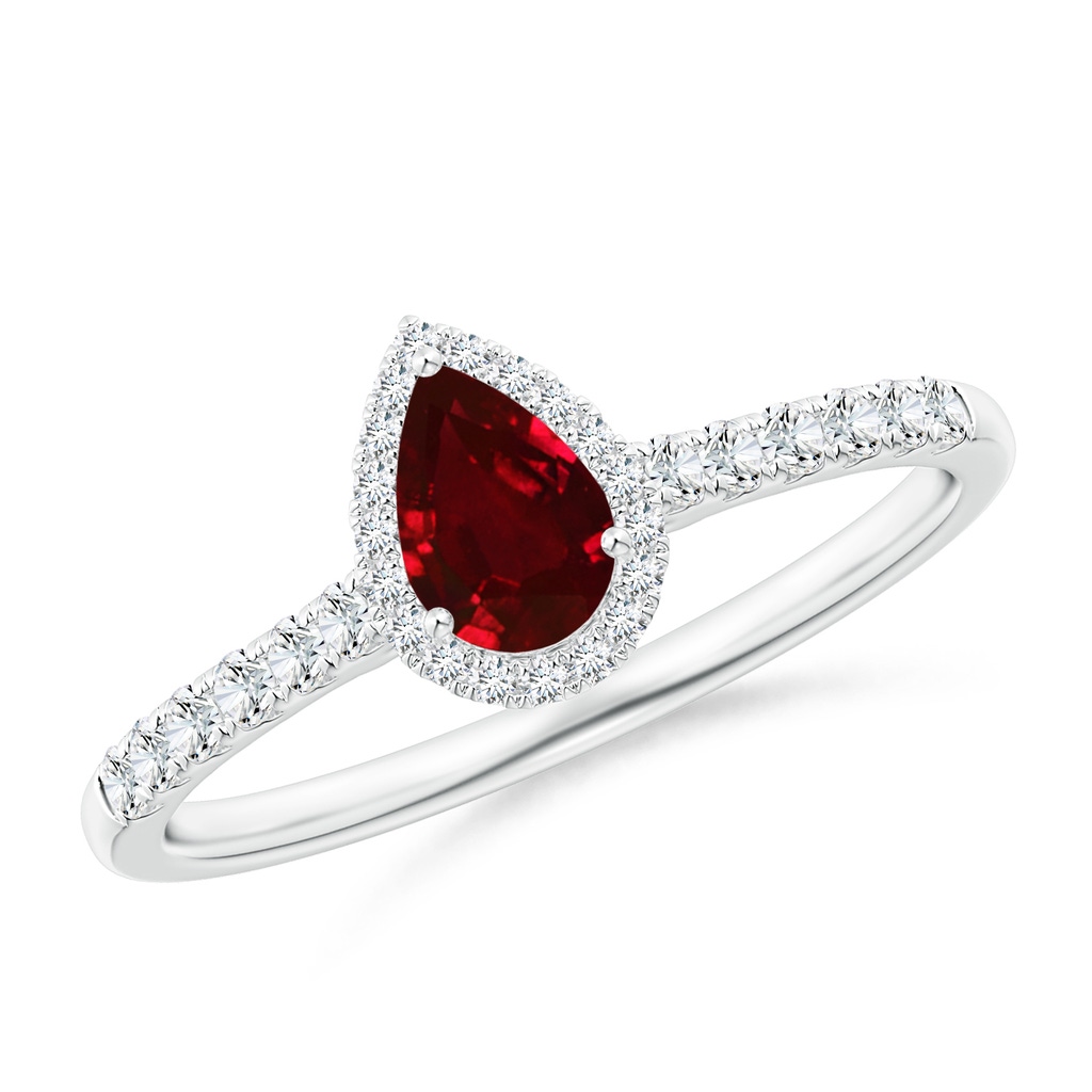 6x4mm AAAA Pear-Shaped Ruby Halo Engagement Ring in P950 Platinum