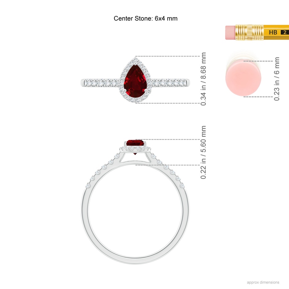 6x4mm AAAA Pear-Shaped Ruby Halo Engagement Ring in P950 Platinum ruler
