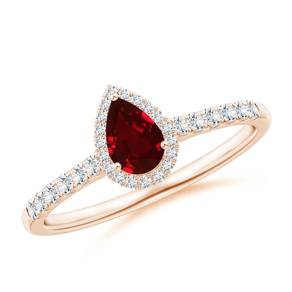 6x4mm AAAA Pear-Shaped Ruby Halo Engagement Ring in Rose Gold 