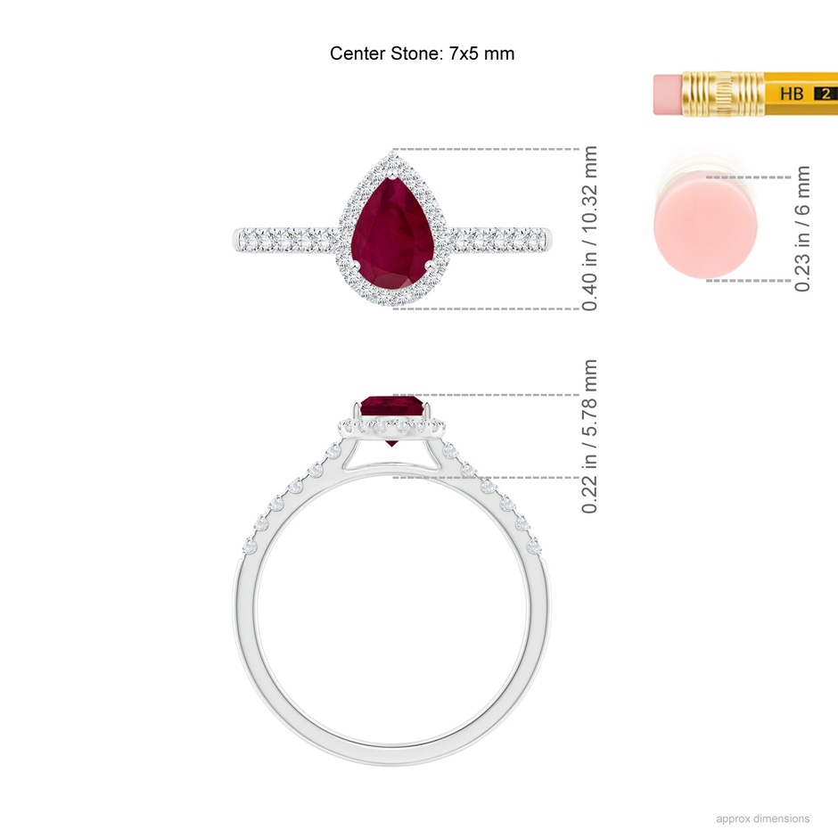 7x5mm A Pear-Shaped Ruby Halo Engagement Ring in White Gold ruler