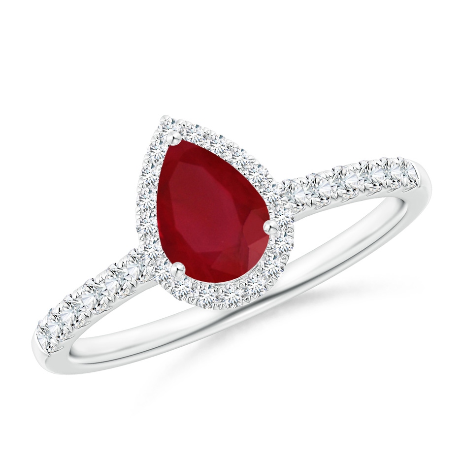 7x5mm AA Pear-Shaped Ruby Halo Engagement Ring in White Gold 