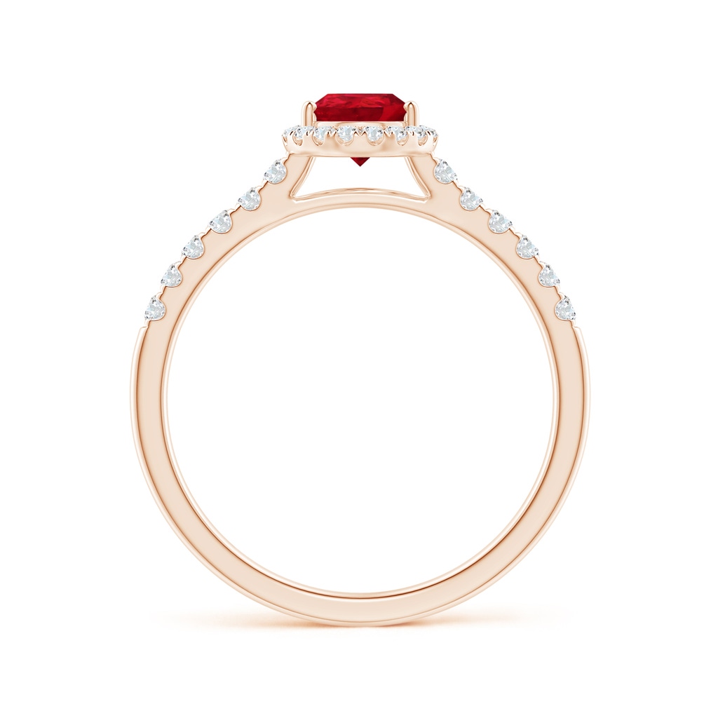7x5mm AAA Pear-Shaped Ruby Halo Engagement Ring in Rose Gold Side 1