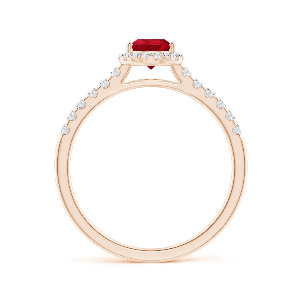 7x5mm AAA Pear-Shaped Ruby Halo Engagement Ring in Rose Gold - side 1