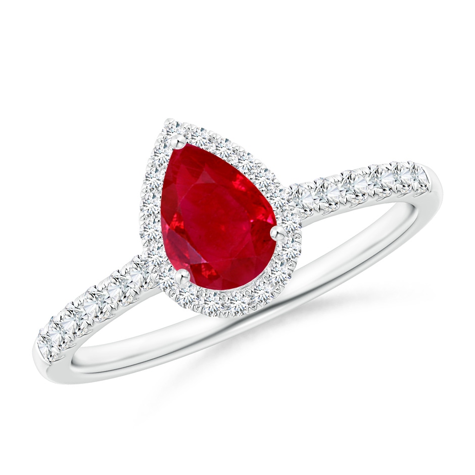 7x5mm AAA Pear-Shaped Ruby Halo Engagement Ring in White Gold 