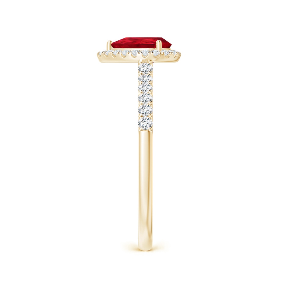 7x5mm AAA Pear-Shaped Ruby Halo Engagement Ring in Yellow Gold side 2