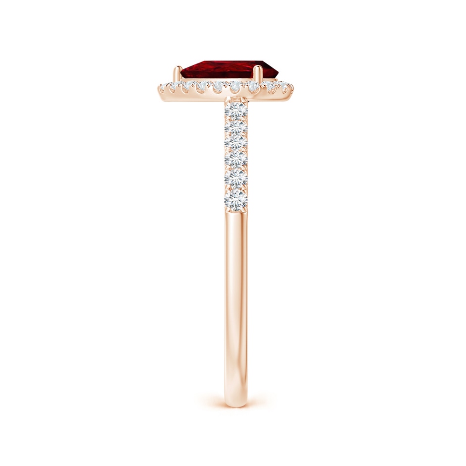 7x5mm AAAA Pear-Shaped Ruby Halo Engagement Ring in Rose Gold side 2