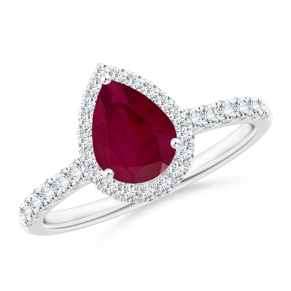 8x6mm A Pear-Shaped Ruby Halo Engagement Ring in White Gold 