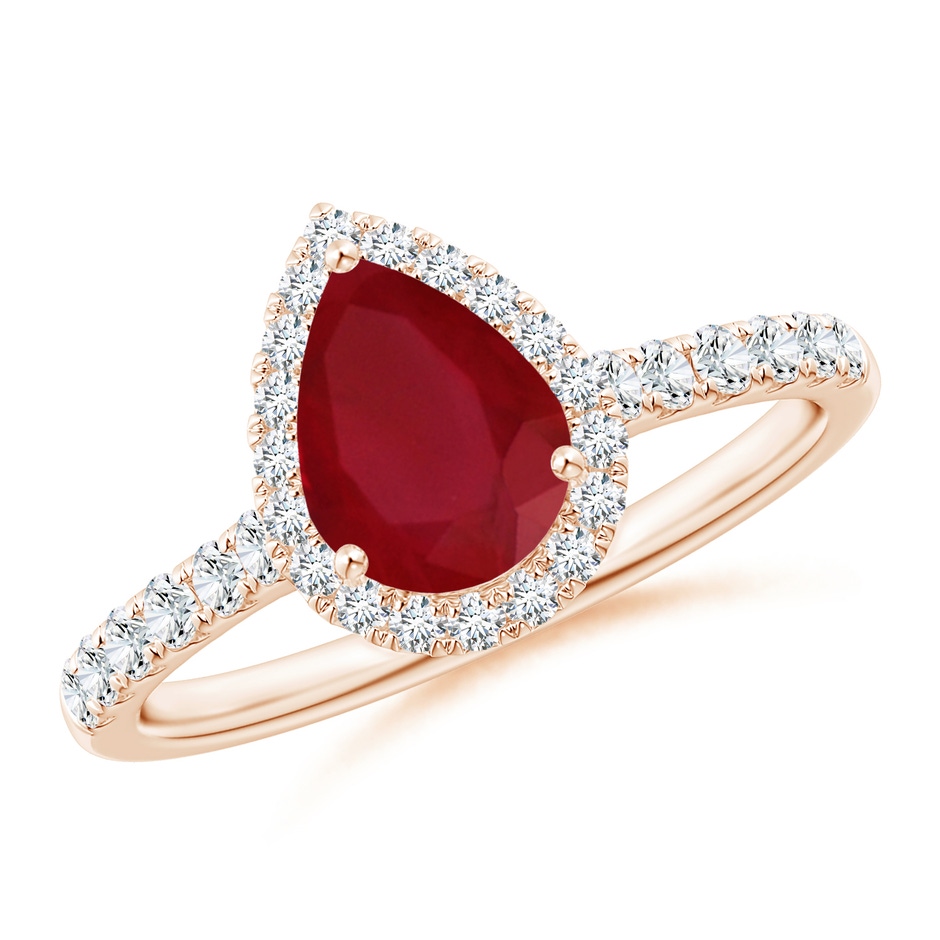 8x6mm AA Pear-Shaped Ruby Halo Engagement Ring in Rose Gold 