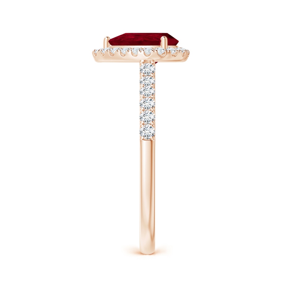 8x6mm AA Pear-Shaped Ruby Halo Engagement Ring in Rose Gold side 2